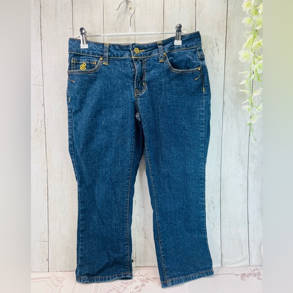 Y2K Roca Wear Juniors Size 9 Colorful Embroidery Denim Blue Jean Capris - Picture 4 of 13